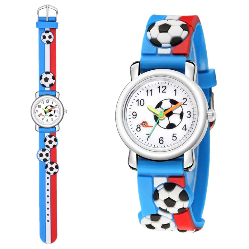 Kids 3d Floating Sculpture Tape Football Pattern Stripe Strap Quartz Watch