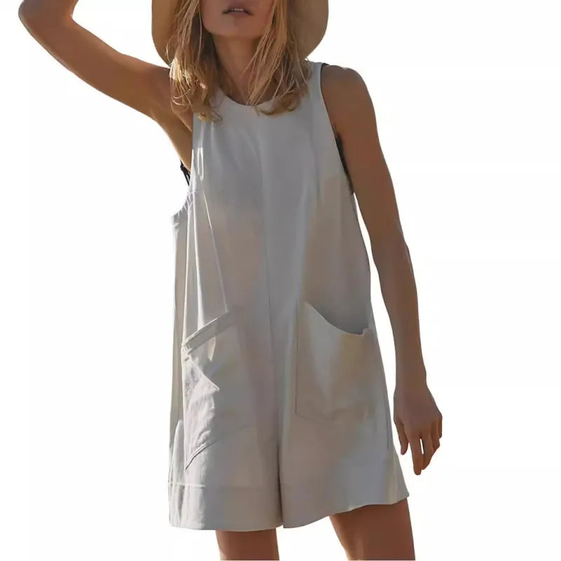 Summer Vacation Women Loose Sleeveless Pocket Rompers