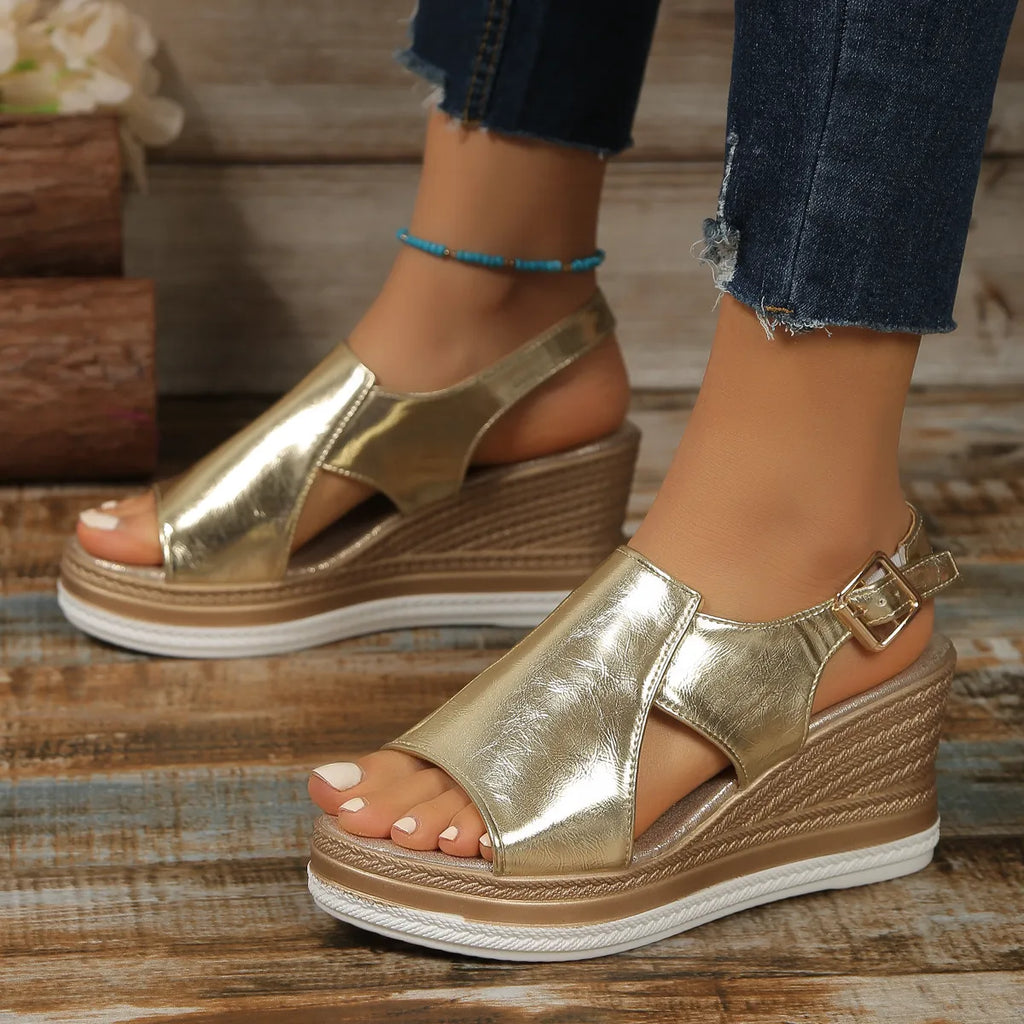 Summer Fashion Plus Size Ankle Buckle Strap Platform Wedge Beach Sandals