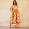 Women'S Sexy Printed Off-Shoulder Puff Sleeve Dress