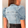 Women Fashion Vintage Frayed Denim Short Sleeve Single-Breasted Jacket