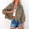 Women Fashion Drawstring Hooded Loose Denim Jacket