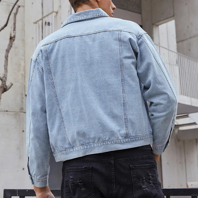 Men Fashion Simple Solid Color Denim Jacket