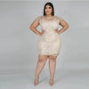 Women Fashion Sexy Plus Size Sequin Round Neck Short Sleeve Party Dress