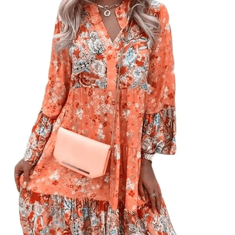 Women Bohemian Style Casual Long Sleeve Dress