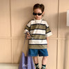 Children Kids Baby Fashion Boys Girls Short Sleeve Stripe - Print T-Shirt