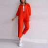 Women Fashion Casual Solid Color Long-Sleeved Shirt Top Lace-Up Pants Two-Piece Set