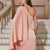 Women's Elegant Solid Color Slant Shoulder Elegant Party Dress