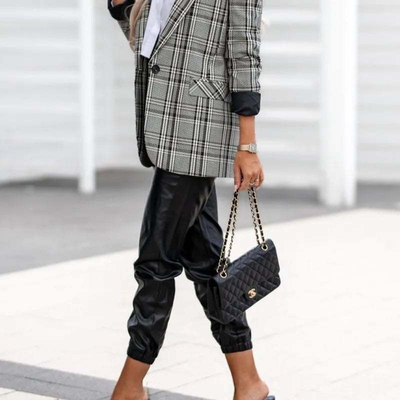 British Style Lined Plaid Blazer