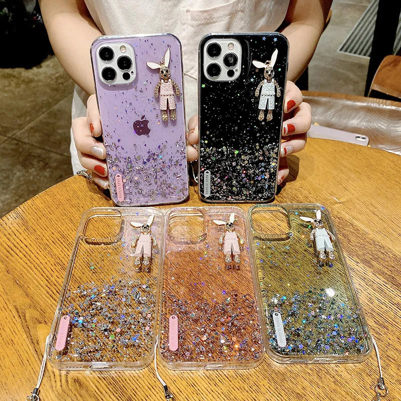 Buy 1 Get 1 Creative Rabbit Decoration Sequin Silicone Phone Case