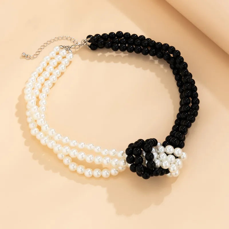 Retro Stitching Knot Multi-Layer Imitation Pearl Necklace