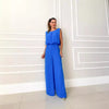 Elegant Women Backless Loose Elastic Waist Solid Color Office Jumpsuits