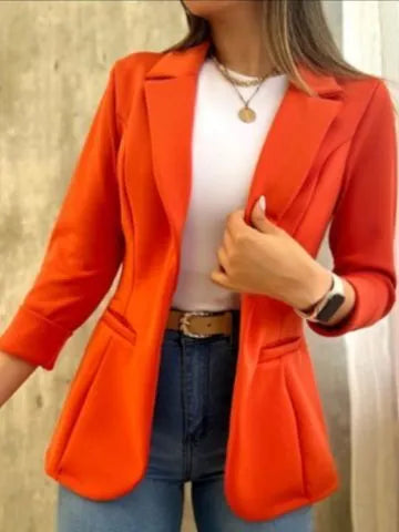 Women Solid Color Simple Long Sleeve Blazer Jacket