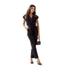 Office Chic Women Elegant Solid Color V-Neck Short-Sleeve Defined Waist Jumpsuits