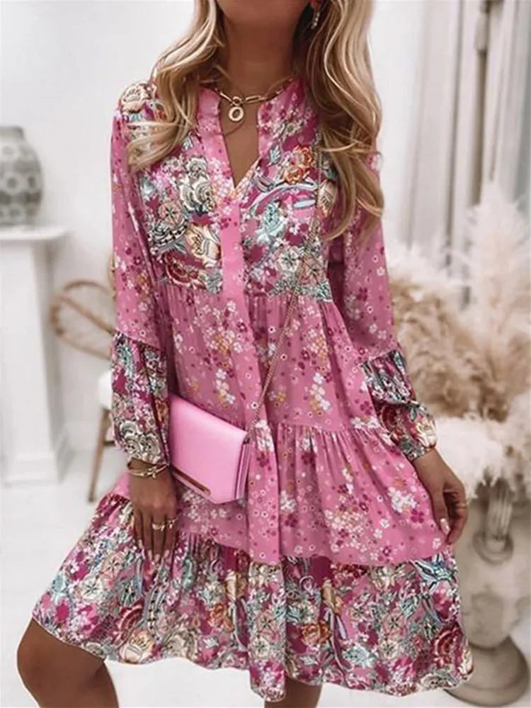 Women Bohemian Style Casual Long Sleeve Dress