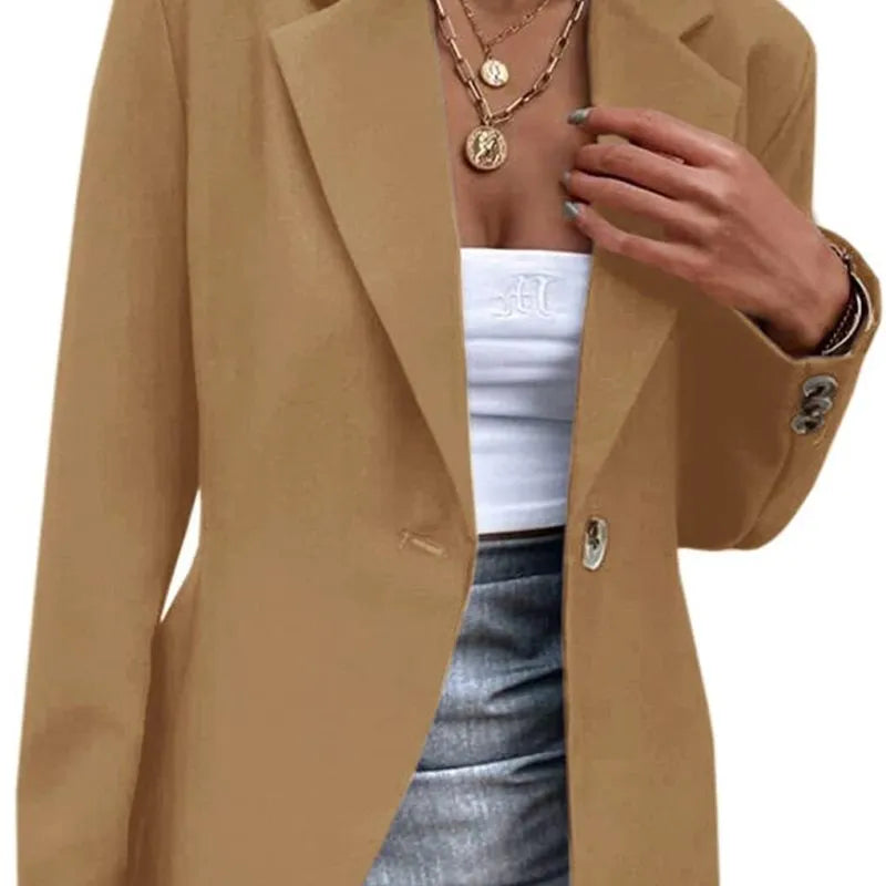 Ladies Casual Long Sleeve Solid Color One Button Blazer