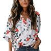 Women Fashion Floral Printing Loose Half Sleeve Pullover Blouses