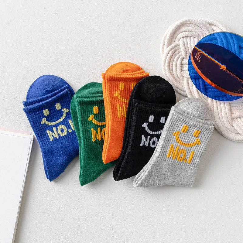 Buy 1 set Get 1, 5 Pair Set Children Kids Baby Fashion Girls Boys Smiling Face Breathable Socks