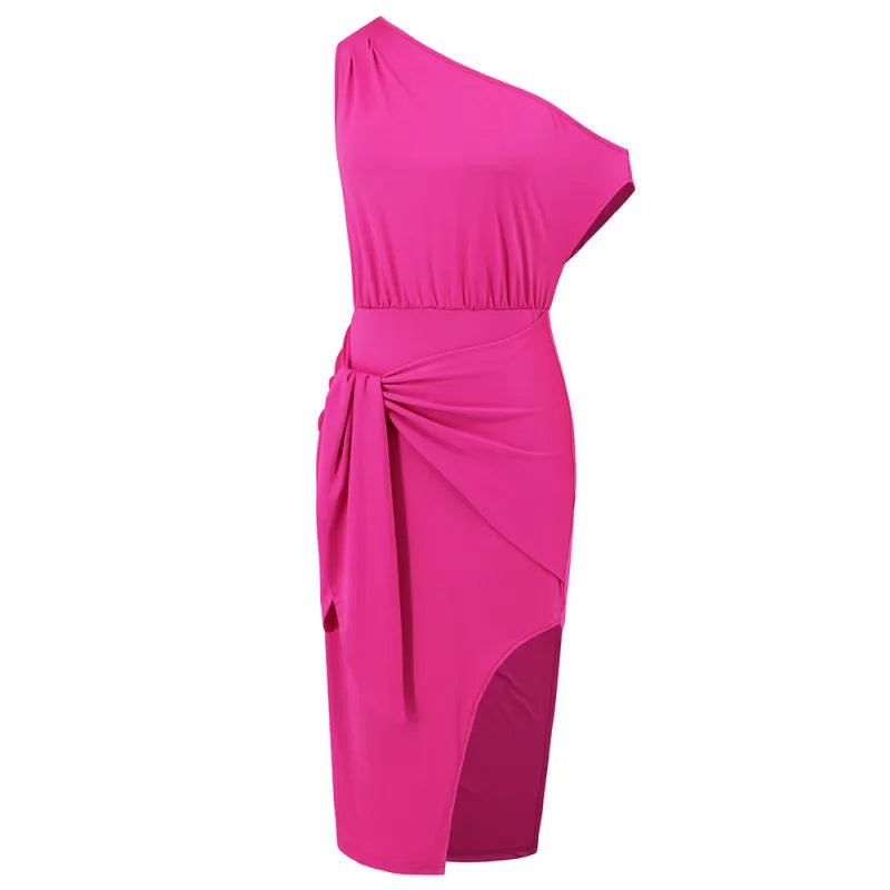 Women Sexy Slant Shoulder Strap Bodycon Dress