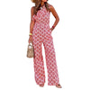 Summer Women Fashion Boho Slant Shoulder Sleeveless Graphic Printed Jumpsuits