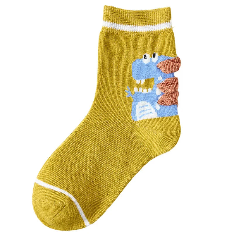 Buy 1 Get 1,  5 Pair Set Children Kids Baby Fashion Boys Dinosaur Breathable Socks
