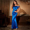 Women Sexy Off-Shoulder Side Slit Backless Nightclub Party Maxi Evening Gown Dress