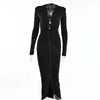 Simple Sexy Irregular Women Elegant Long-Sleeved Slit Solid Color Dress