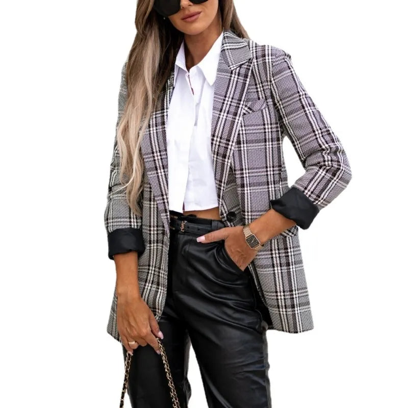 British Style Lined Plaid Blazer