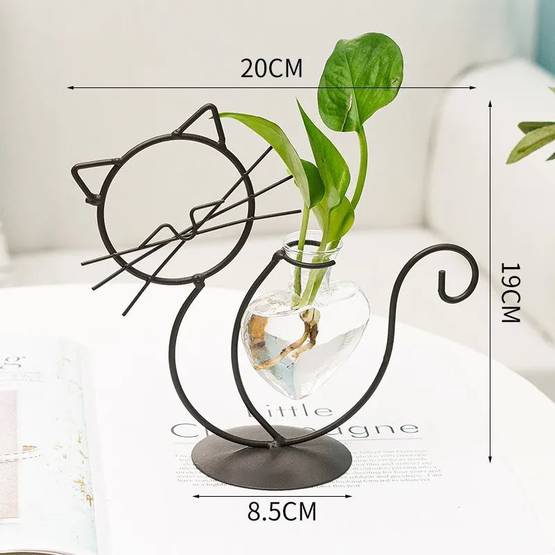 Simple Home Creative Cat Iron Hydroponic Flower Arrangement Vase 2 pcs Black Color