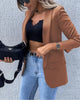 Fashion Women Office Autumn Winter Solid Color Plaid Long-Sleeved Lapel Blazer