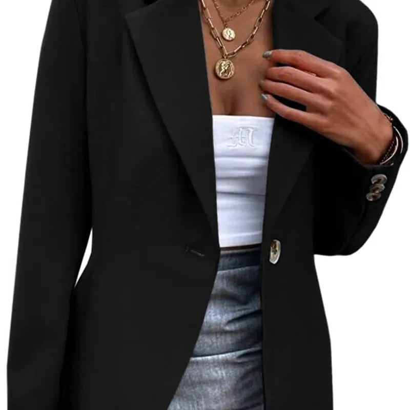Ladies Casual Long Sleeve Solid Color One Button Blazer