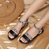 Women Round Toe Leopard One Word Belt Buckle Casual Flat Sandals Large Size