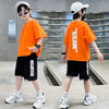 Children Kids Baby Fashion Boys Basic Casual Short Sleeve Print T-Shirt And Shorts 2pcs Set