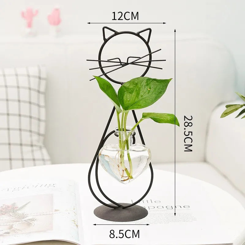 Simple Home Creative Cat Iron Hydroponic Flower Arrangement Vase 2 pcs Black Color