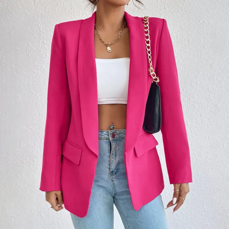 Women Casual Elegant Solid Color Lapel Long-Sleeved Office Chic Blazer