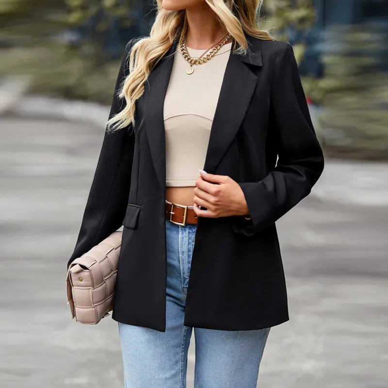 Women Casual Solid Color Slim-Fit Lapel Blazer