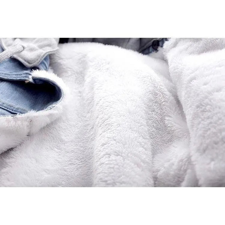 Women Fashion Winter Plush Denim Hooded Coat