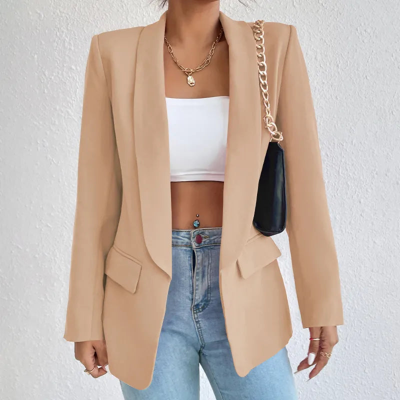 Women Casual Elegant Solid Color Lapel Long-Sleeved Office Chic Blazer