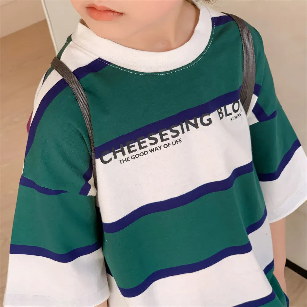 Children Kids Baby Fashion Boys Girls Short Sleeve Stripe - Print T-Shirt