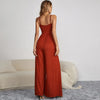 Women Summer Solid Color Casual Pullover Spaghetti Strap Button Wide Leg Jumpsuits