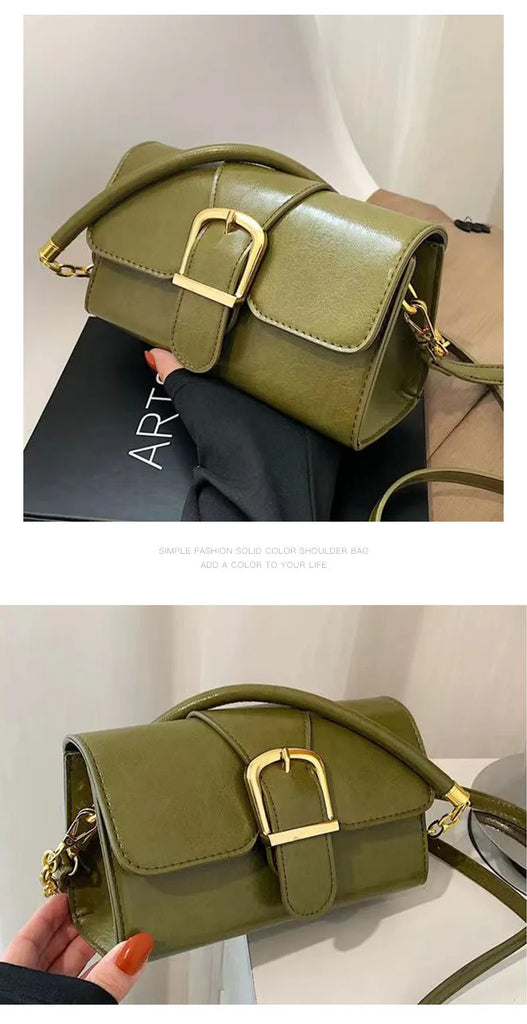 Women Fashionable Casual Bright Green Flap Square PU Shoulder Bag