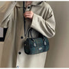 Women Retro Simple Wool Plaid Zip Handle Shoulder Bag