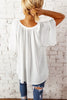 Women Casual Loose Solid Color V-Neck Pullover Ruffled Short Sleeve Blouses