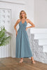 Summer Women Fashion Solid Color V-Neck Halter Neck Backless Maxi Dress