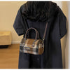 Women Retro Simple Wool Plaid Zip Handle Shoulder Bag