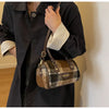 Women Retro Simple Wool Plaid Zip Handle Shoulder Bag