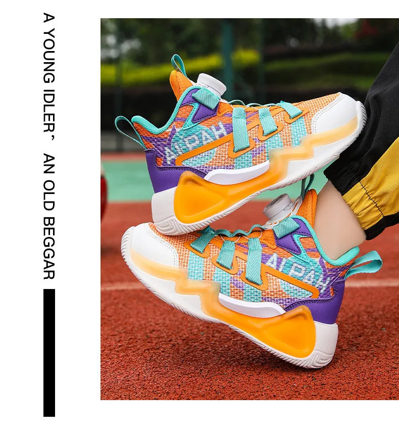 Kids Boys Fashion Casual Mesh Breathable Color block Letter Swivel Button High Top Sneakers