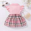 Baby Girls Summer Casual Cute Playd Bow Fluttering Sleeve Lapel Dress