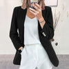 Women Long-Sleeved Solid Color Button Blazer