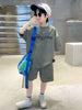 Kids Big Boys Summer Fashion Casual Solid Color Letter Round Neck Two-Piece Set